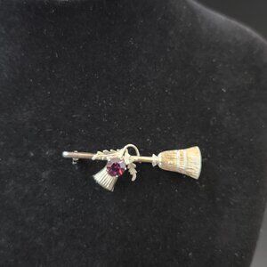 Sterling Silver Amethyst Thistle and Broom Curling Brooch Pin